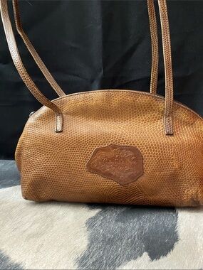 Carlos Falchi Honey Brown Tooled Leather Shoulder Bag